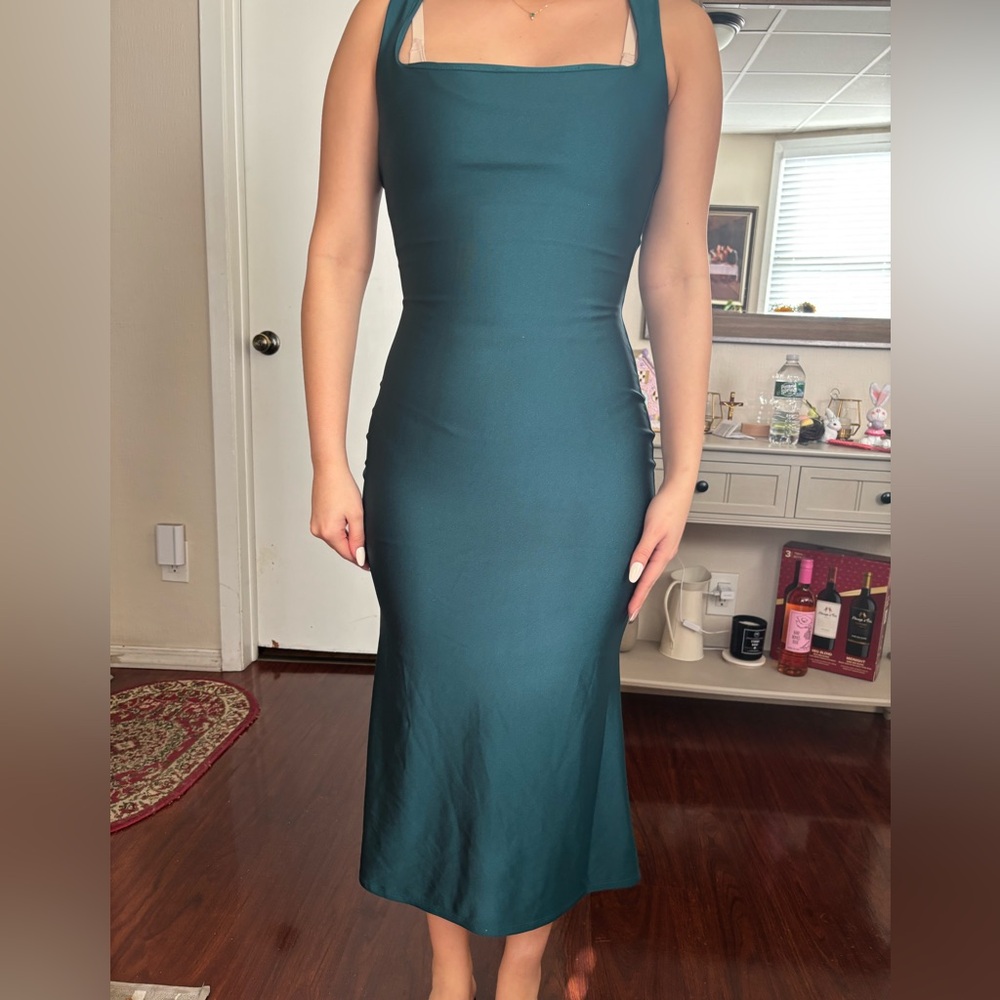 Windsor Teal Halter Sheath Midi Dress